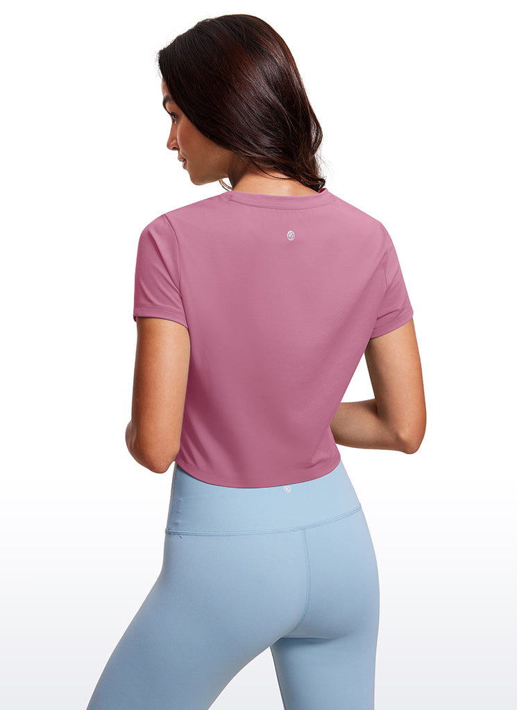 CRZ YOGA Women's Yoga Classic Fit Top Butterluxe Cropped Short Sleeves Soul Brown
