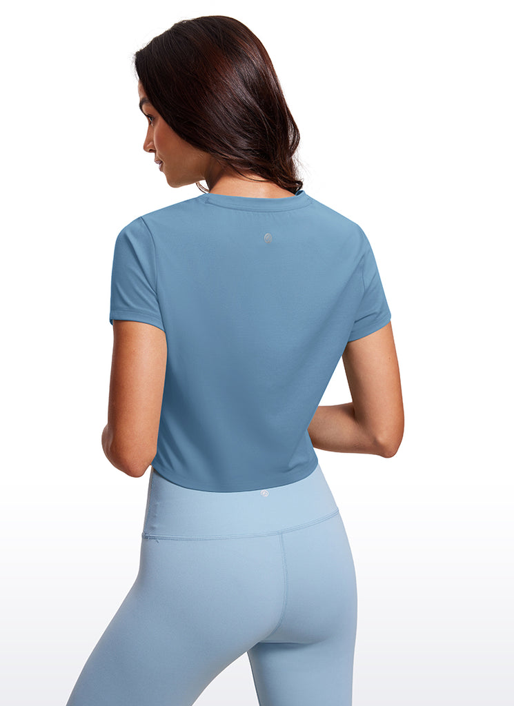 CRZ YOGA Women's Yoga Classic Fit Top Butterluxe Cropped Short Sleeves Soul Brown