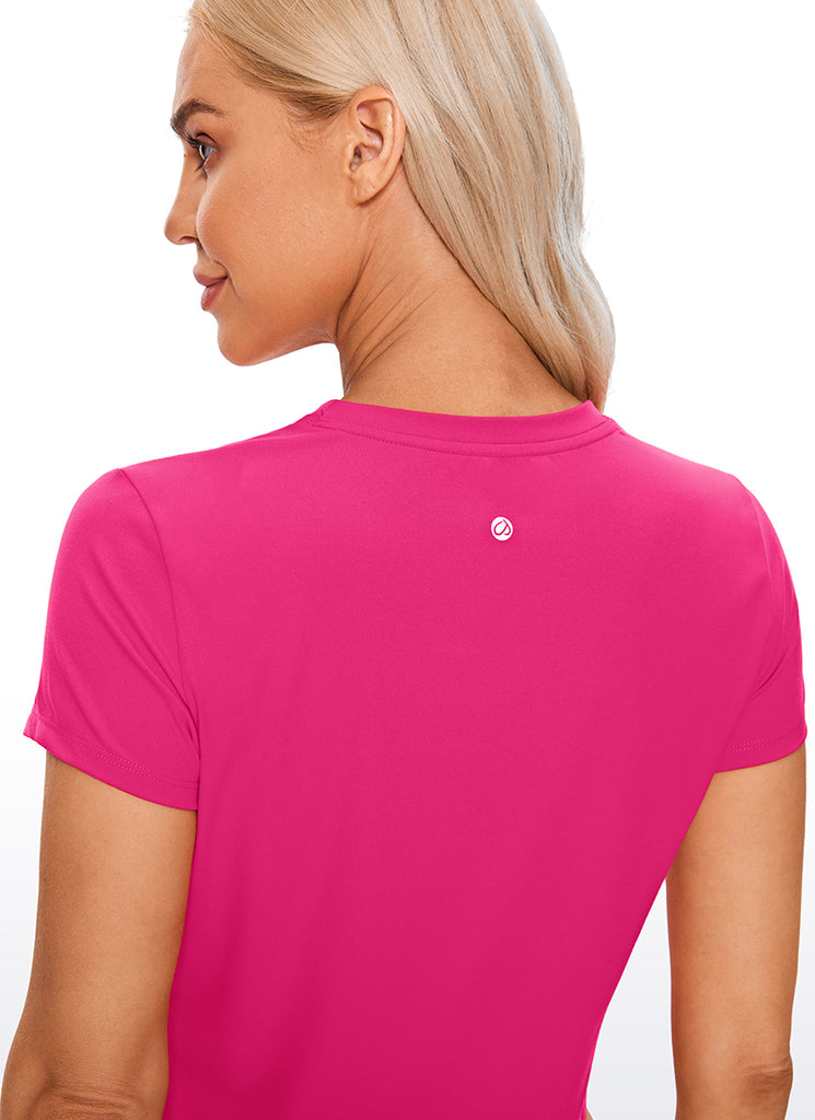 CRZ YOGA Women's Yoga Classic Fit Top Butterluxe Cropped Short Sleeves Sparkle Blue