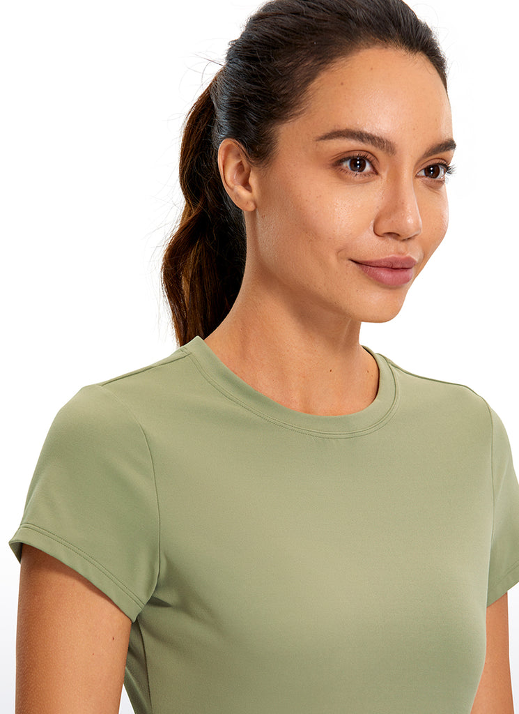 CRZ YOGA Women's Yoga Classic Fit Top Butterluxe Cropped Short Sleeves Moss Green