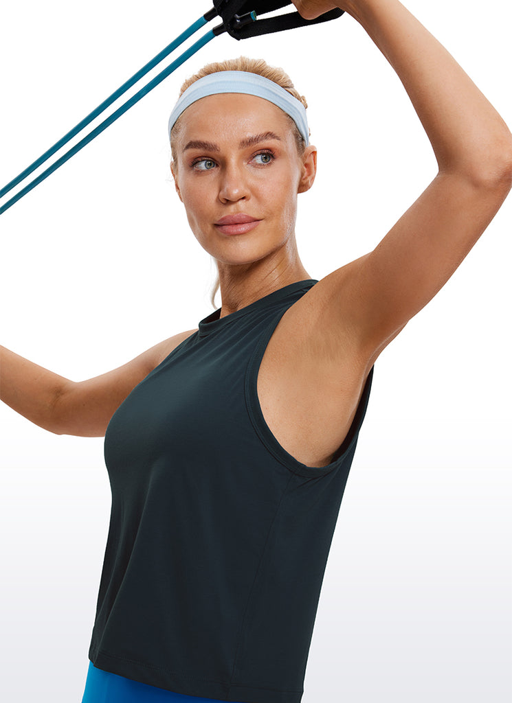 CRZ YOGA Women's Yoga Loose Fit Top Pima Cotton Crop Tank High Neck White