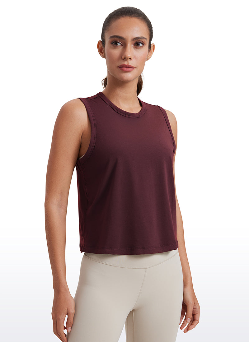 Pima Cotton High Neck Cropped Tank Tops