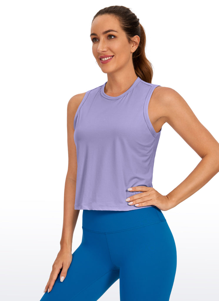 CRZ YOGA Women's Yoga Loose Fit Top Pima Cotton Crop Tank High Neck Lavender Gray