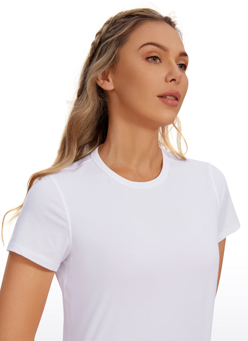 Pima Cotton Short Sleeves Cropped High Neck