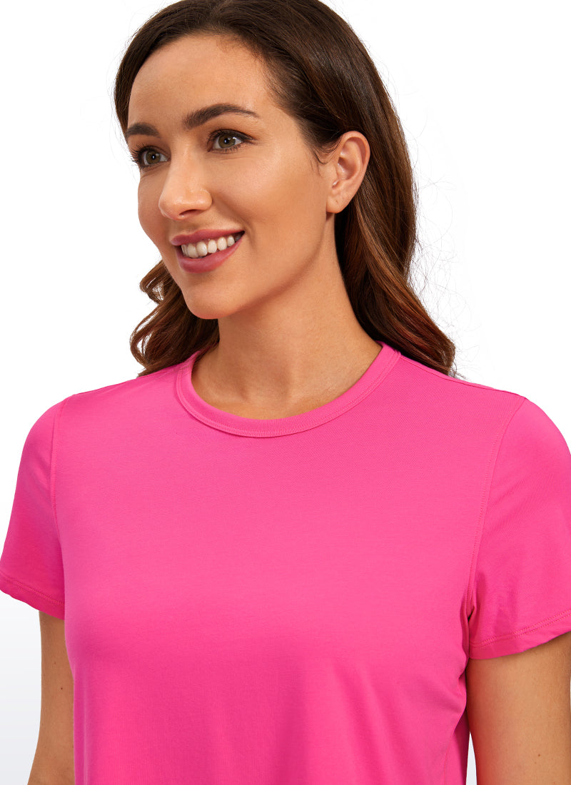 Pima Cotton Short Sleeves Cropped High Neck