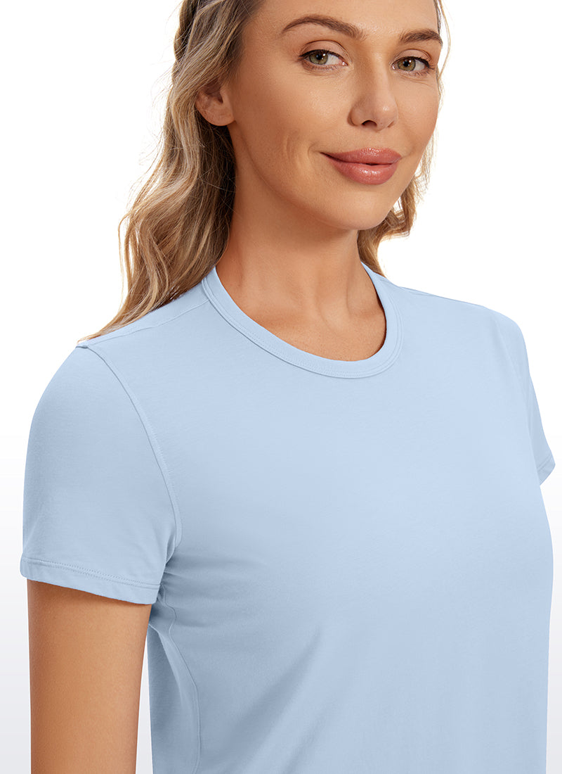 Pima Cotton Short Sleeves Cropped High Neck