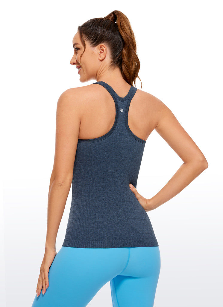 CRZ YOGA Women's Yoga Slim Fit Tops Seamless Longline Tank Crew Neck Gray-blue