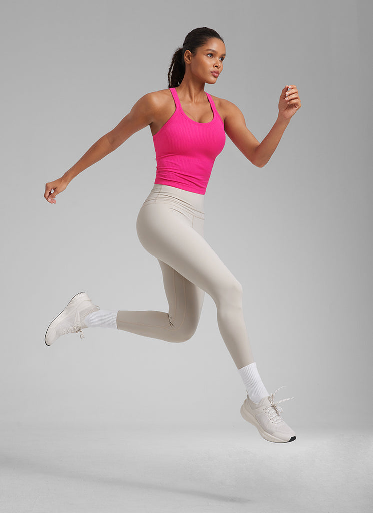 CRZ YOGA Women's Yoga Slim Fit Seamless Tank Crew Neck Waist Length Granita Pink