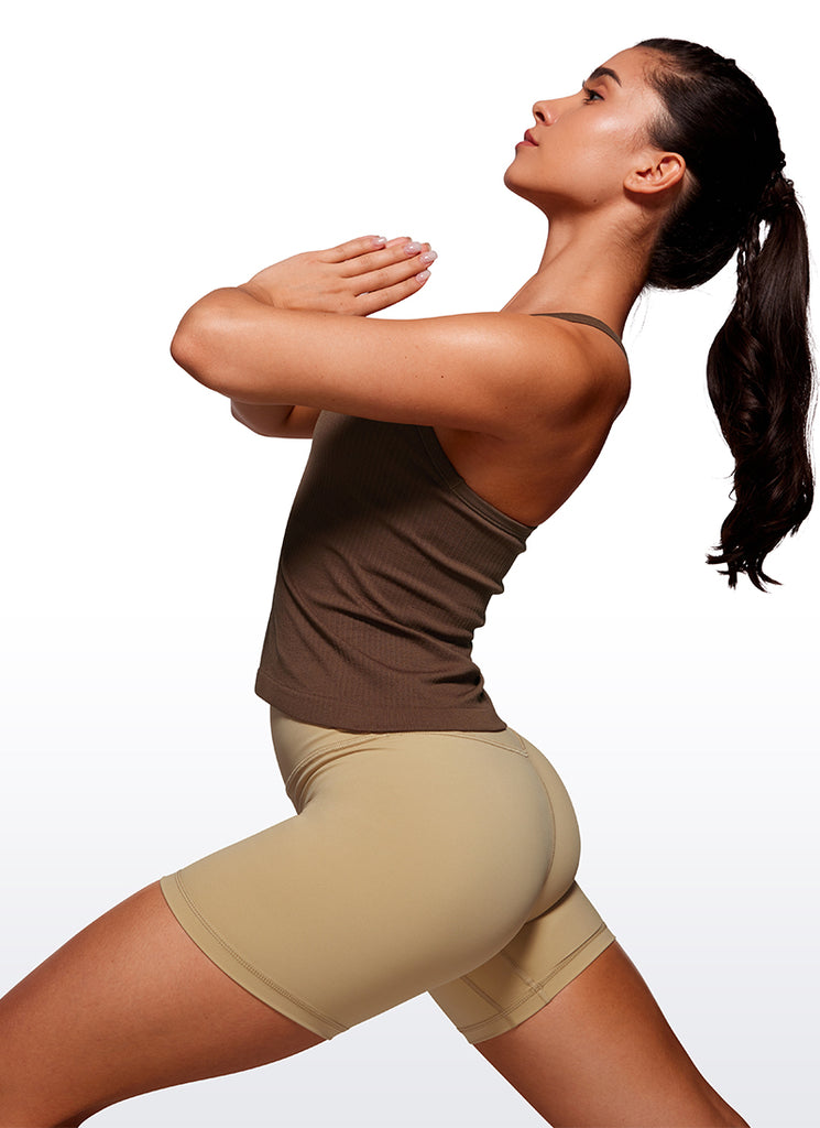 CRZ YOGA Women's Yoga Slim Fit Seamless Tank Crew Neck Waist Length Granita Pink