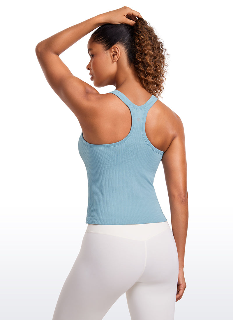CRZ YOGA Women's Yoga Slim Fit Seamless Tank Crew Neck Waist Length Pure Blue @model_info:GI