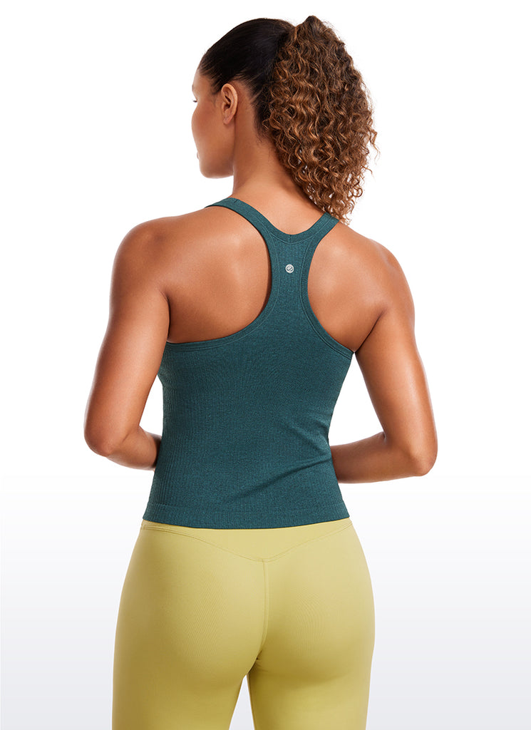 CRZ YOGA Women's Yoga Slim Fit Seamless Tank Crew Neck Waist Length Green Jade