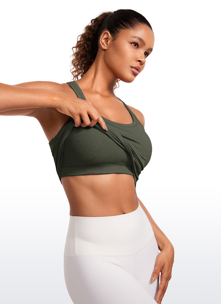 CRZ YOGA Women's Yoga Slim Fit Seamless Tank Crew Neck Waist Length Olive Green