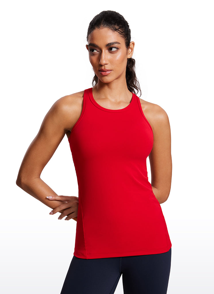 CRZ YOGA Women's Yoga Slim Fit Top Butterluxe Tank Racerback High Neck Red Chili