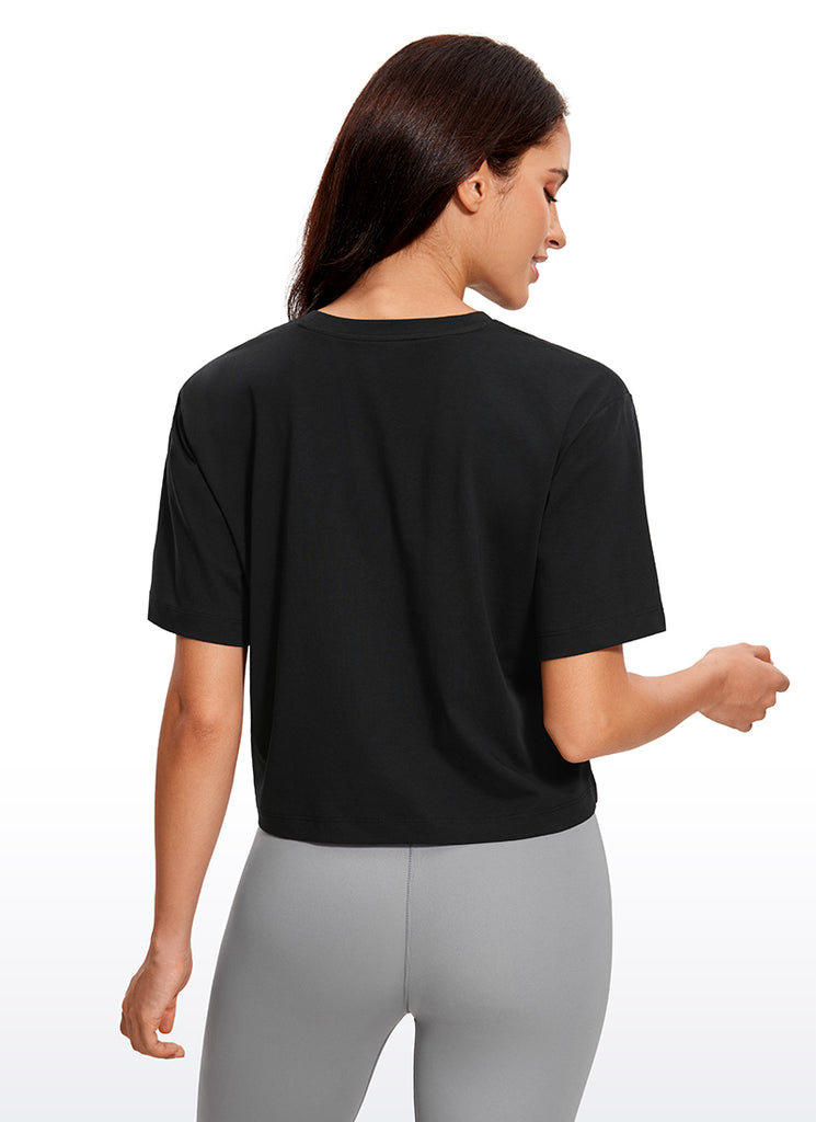 CRZ YOGA Women's Casual Crop Lightweight Short Sleeves Waist length Pink Peony