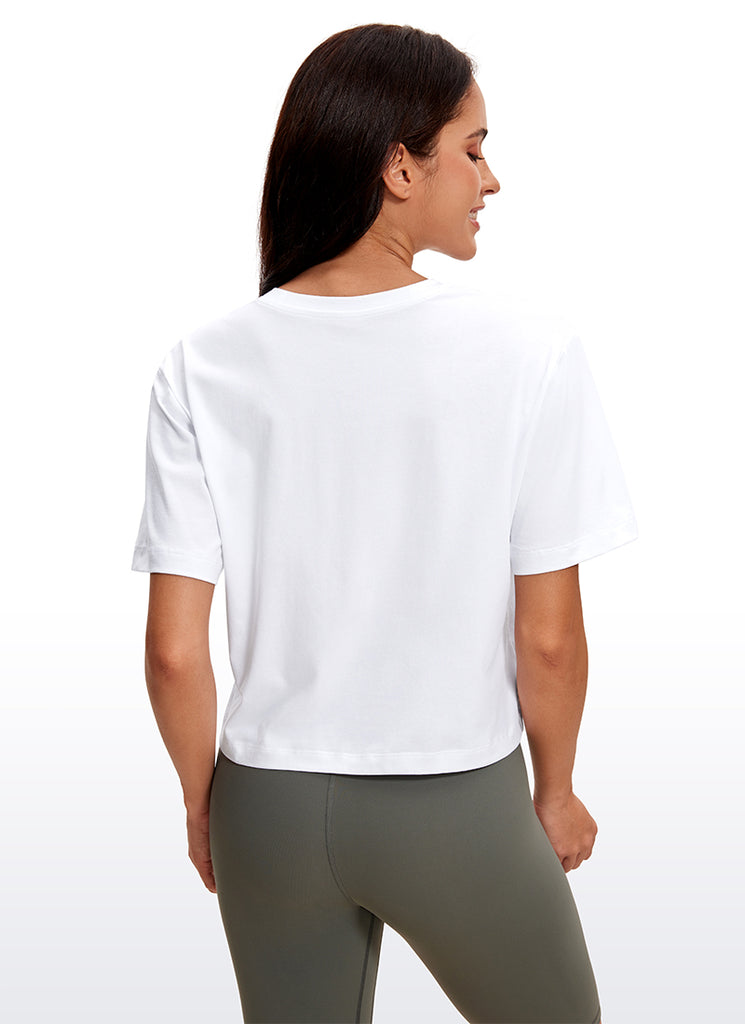 CRZ YOGA Women's Casual Crop Lightweight Short Sleeves Waist length Pink Peony