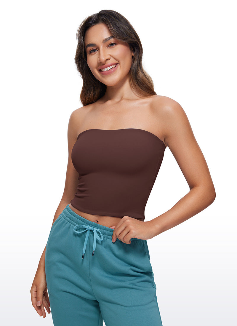 CRZ YOGA Women's Casual Butterluxe Tight Fit Strapless Tops Grey Sage
