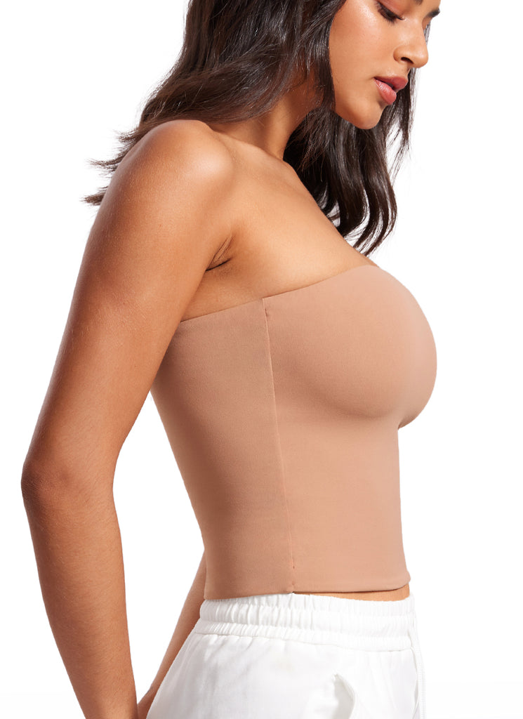 CRZ YOGA Women's Casual Butterluxe Tight Fit Strapless Tops Mocha Mousse