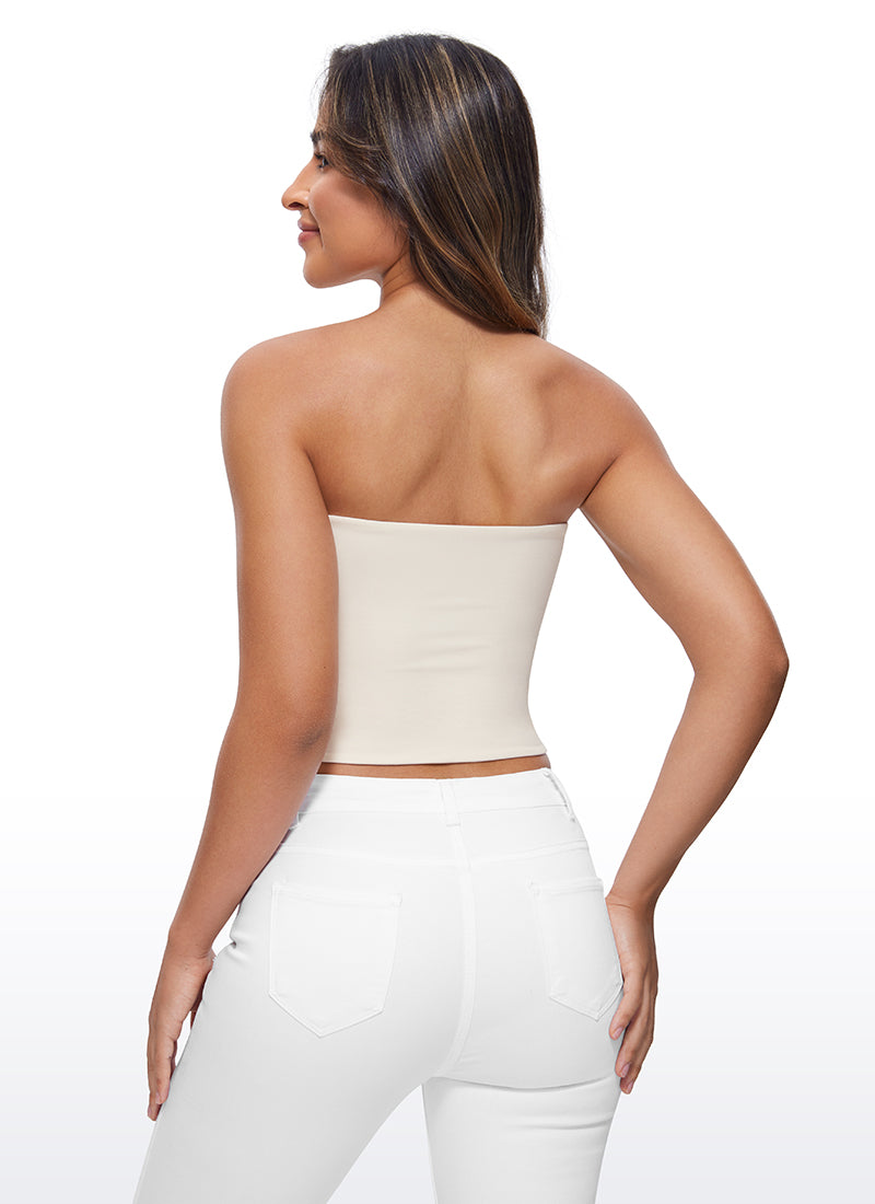 CRZ YOGA Women's Casual Butterluxe Tight Fit Strapless Tops White