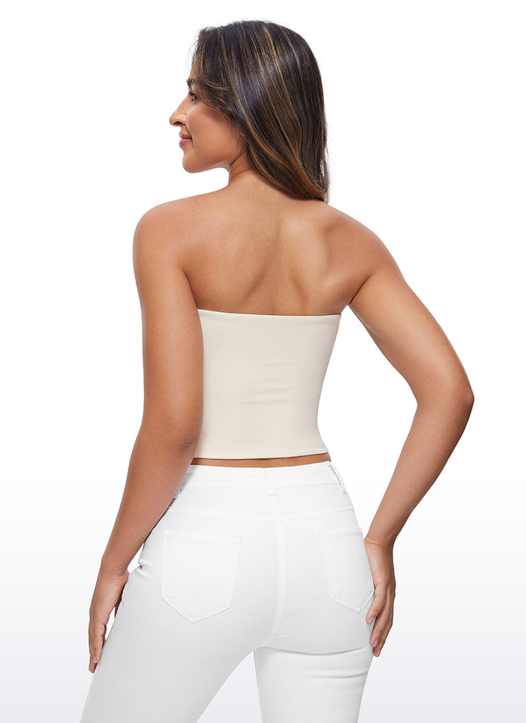 CRZ YOGA Women's Casual Butterluxe Tight Fit Strapless Tops White