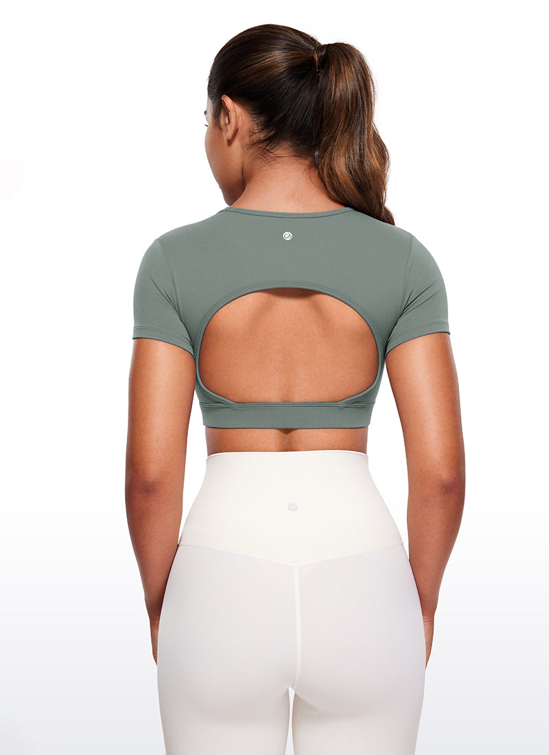 Butterluxe Open Back Cropped Short Sleeves