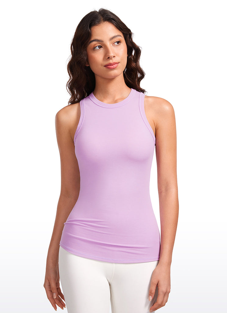 CRZ YOGA Women's Yoga Tight Fit Ribbed Tank High Neck Hip Length Velvet Dust