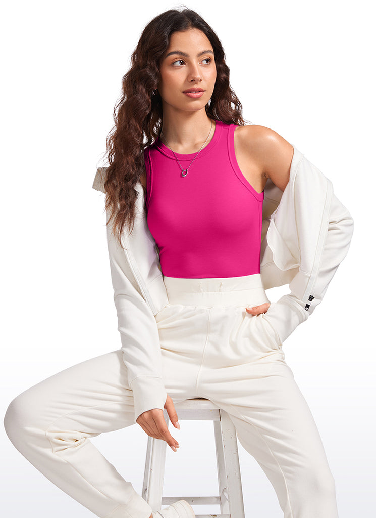 CRZ YOGA Women's Yoga Tight Fit Ribbed Tank High Neck Hip Length Black