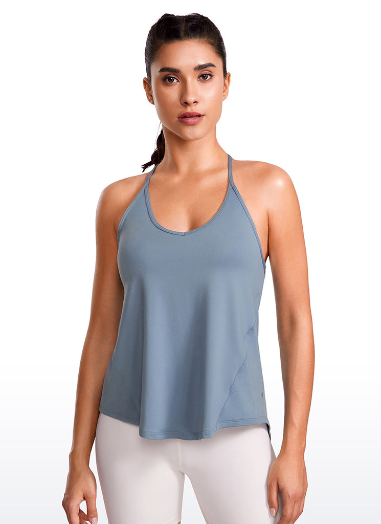 CRZ YOGA Women's Yoga Lightweight Classic Fit Tops Halter Tank V Neck Silver Mist