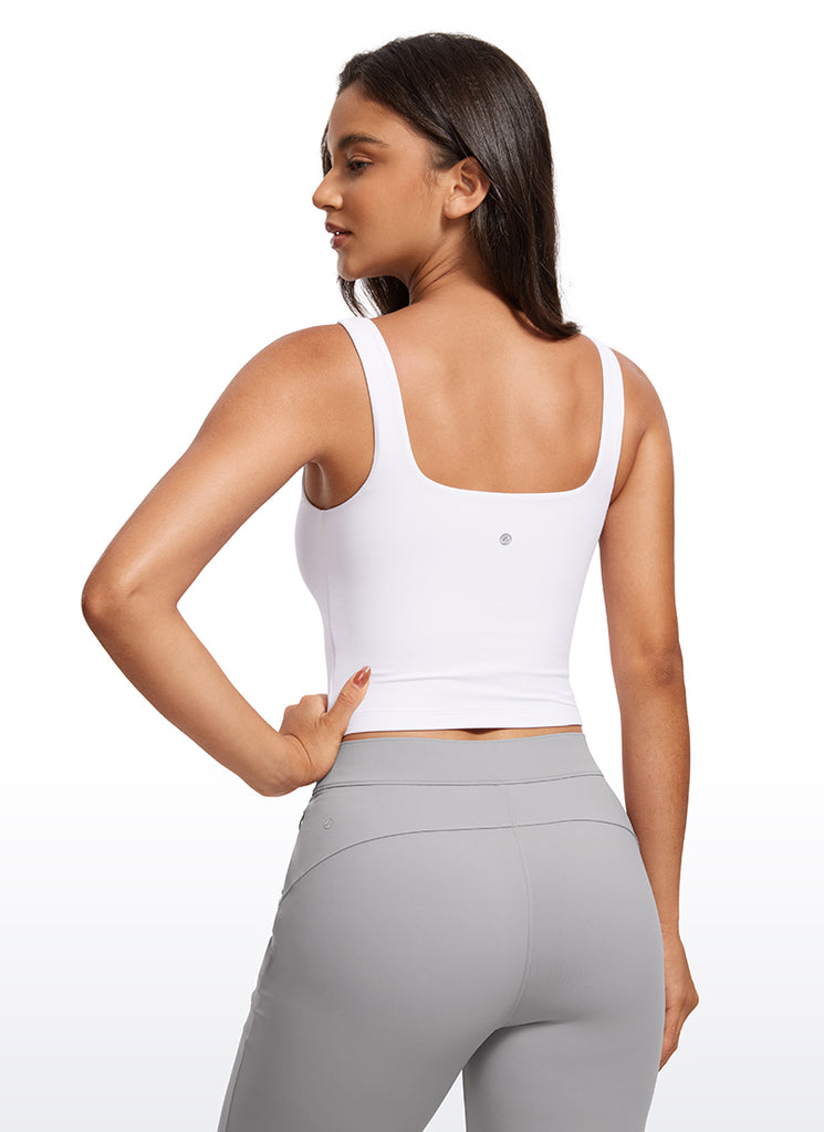 CRZ YOGA Women's Yoga Butterluxe Tight Fit Tank Tops Square Neck Dark Forest Green