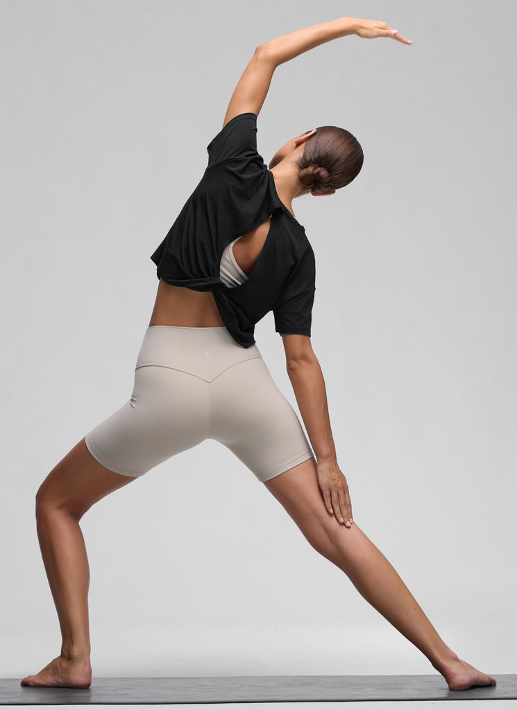 CRZ YOGA Women's Yoga Relaxed Fit Cropped Open Back Short Sleeves White Apricot