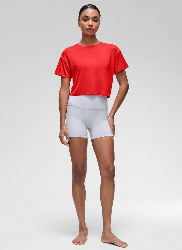 CRZ YOGA Women's Yoga Relaxed Fit Cropped Open Back Short Sleeves Green Jade