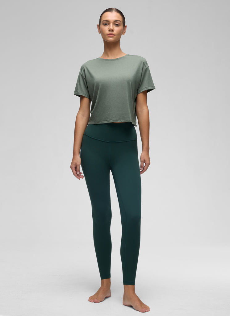 CRZ YOGA Women's Yoga Relaxed Fit Cropped Open Back Short Sleeves Grey Sage