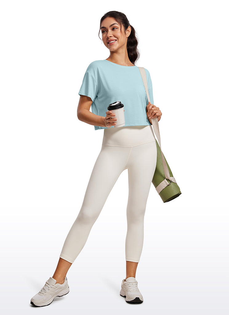 CRZ YOGA Women's Yoga Relaxed Fit Cropped Open Back Short Sleeves Pure Blue