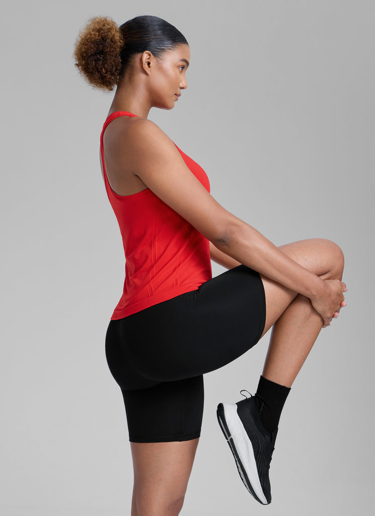 CRZ YOGA Women's Yoga Slim Fit Tops Seamless High Crew Neck Tank Turquoise2