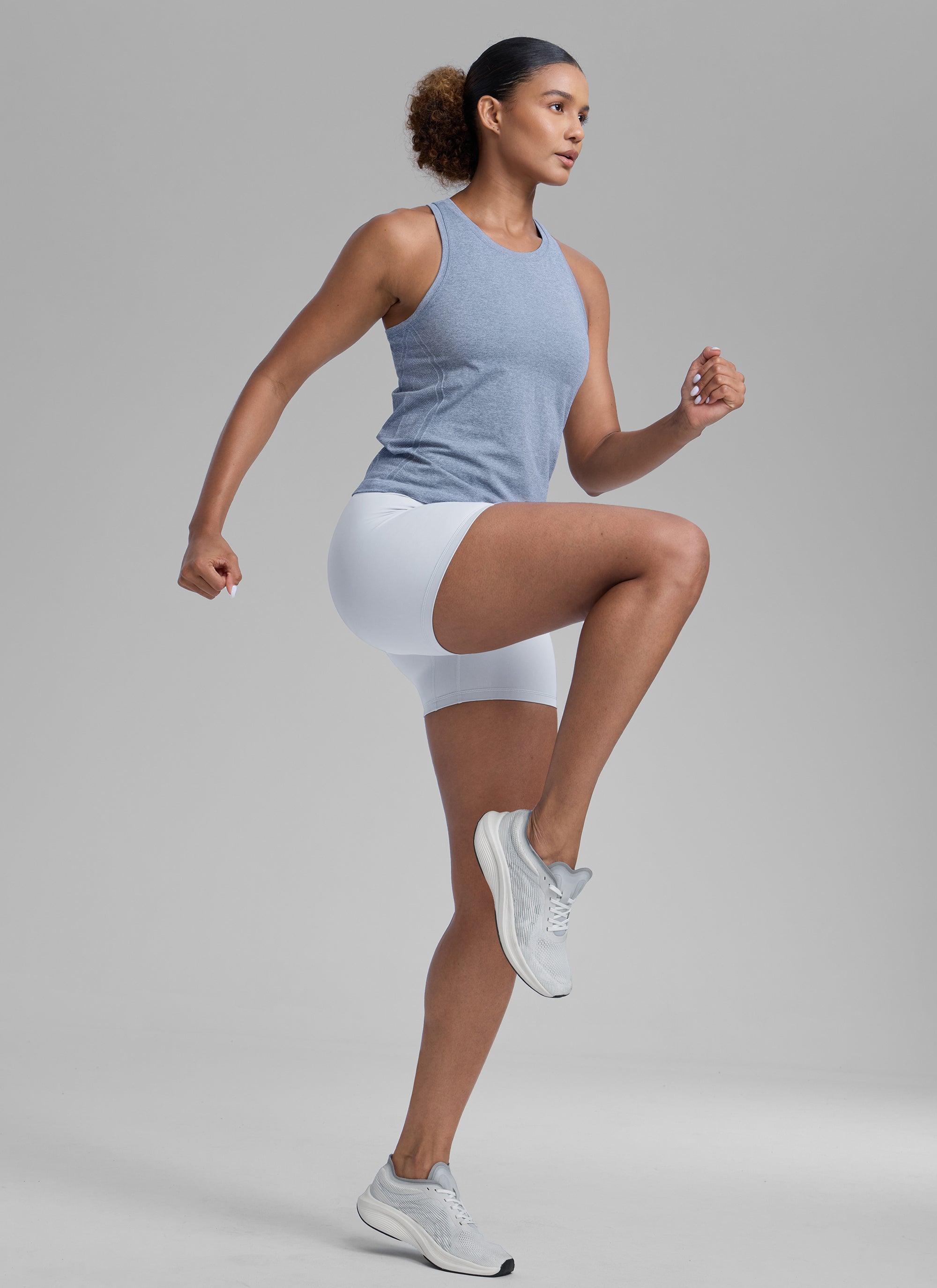 CRZ YOGA Women's Yoga Slim Fit Tops Seamless High Crew Neck Tank Turquoise2