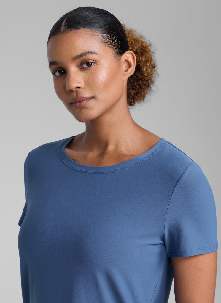 CRZ YOGA Women's Workout Lightweight Crewneck Short Sleeves Side Slit Pink Peony