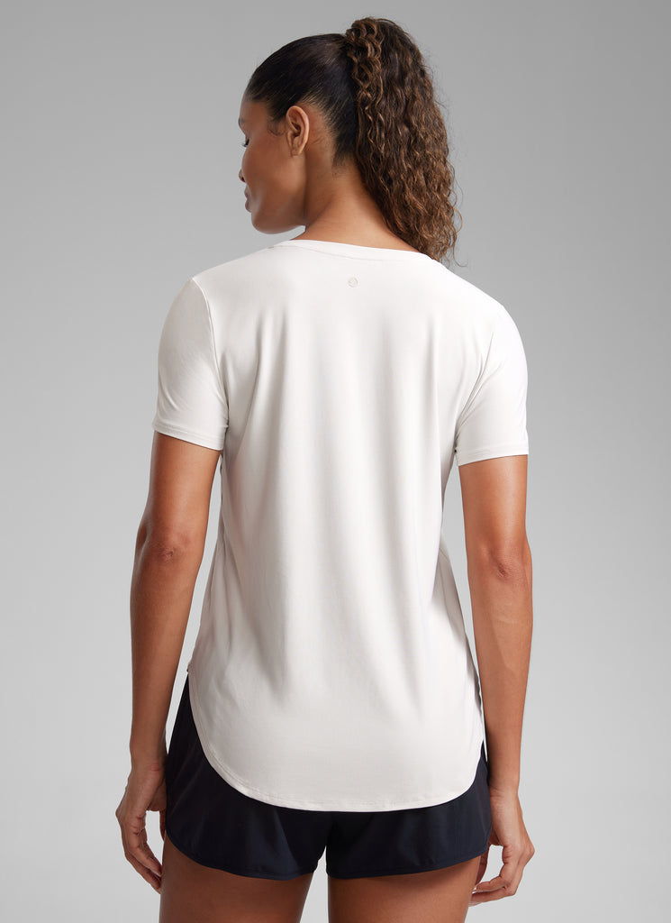 CRZ YOGA Women's Workout Lightweight Crewneck Short Sleeves Side Slit Milky White