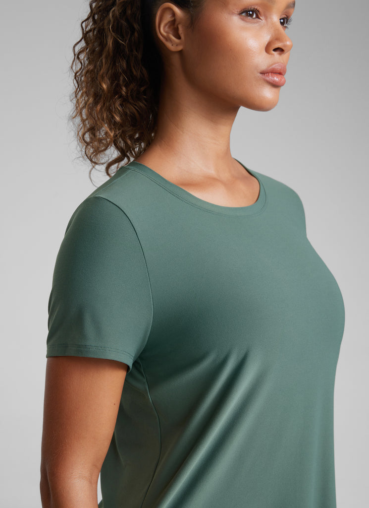 CRZ YOGA Women's Workout Lightweight Crewneck Short Sleeves Side Slit Graphite Green