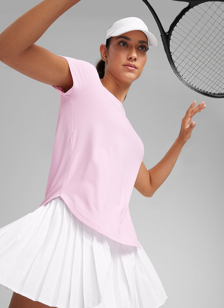 CRZ YOGA Women's Workout Lightweight Crewneck Short Sleeves Side Slit True Navy