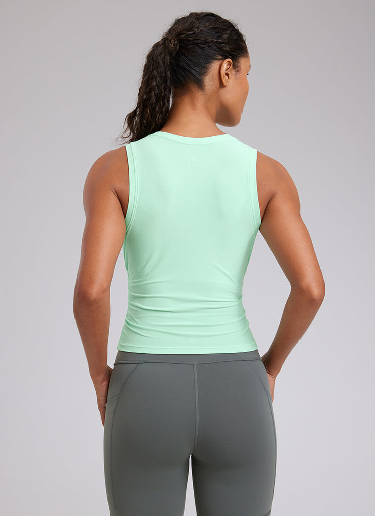 CRZ YOGA Women's Workout Tight Fit Ruched Athletic Tank High Neck Mint Moment