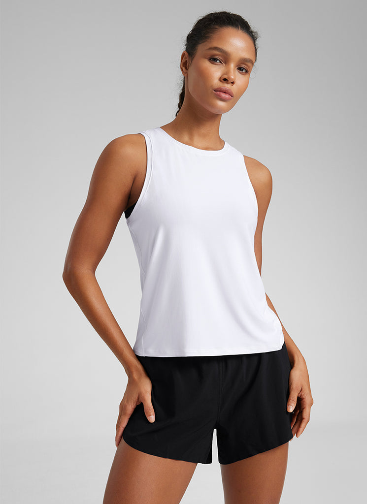 CRZ YOGA Women's Lightweight Workout Loose Fit Athletic Tank Crew Neck Graphite Green