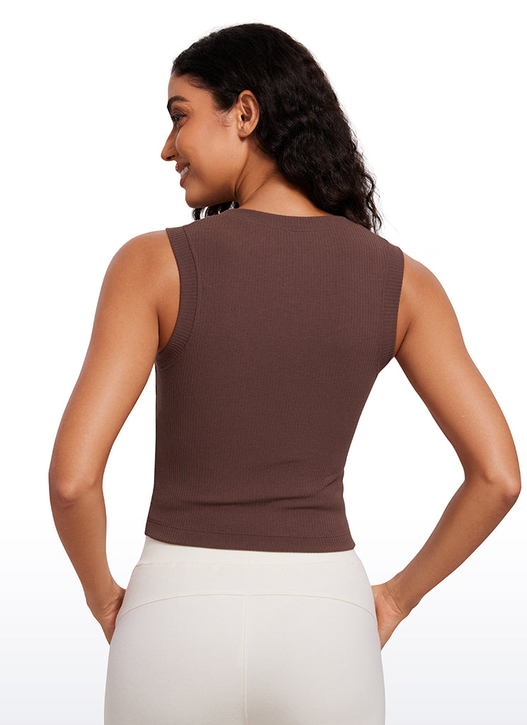 CRZ YOGA Women's Yoga Tight Fit Ribbed Tank high Neck Waist Length Black