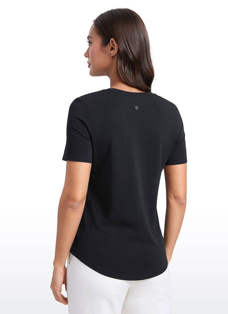 CRZ YOGA Women's Yoga Relaxed Fit Pima Cotton Short Sleeves V Neck Mojave Tan