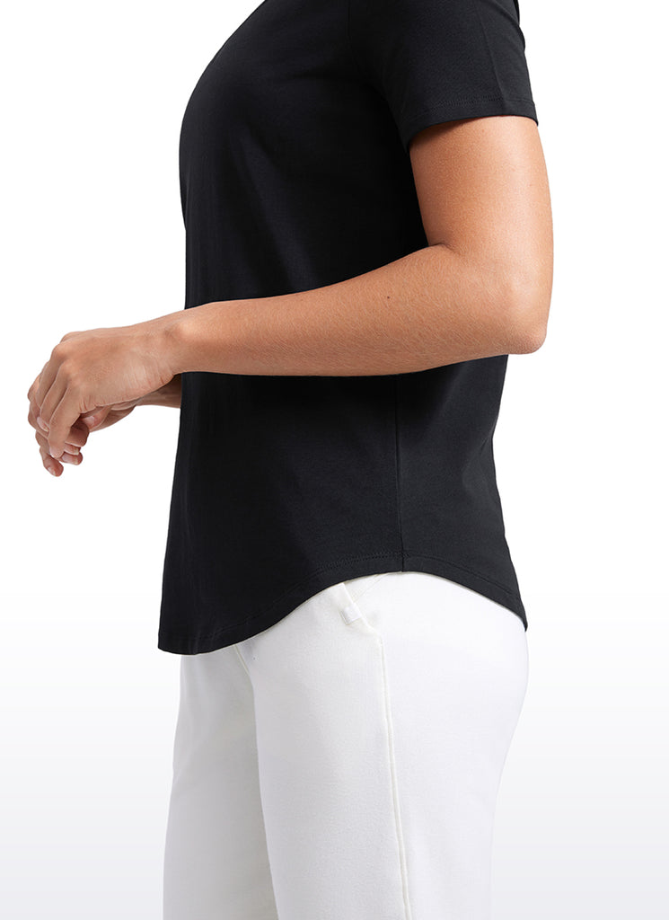 CRZ YOGA Women's Yoga Relaxed Fit Pima Cotton Short Sleeves V Neck Black