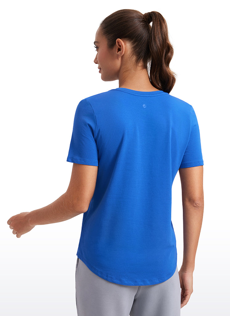 CRZ YOGA Women's Yoga Relaxed Fit Pima Cotton Short Sleeves V Neck White