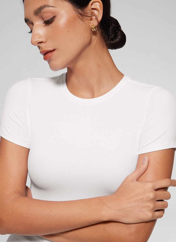 CRZ YOGA Women Going Out Tops Soft High Crew Neck Casual Tight Shirts Black