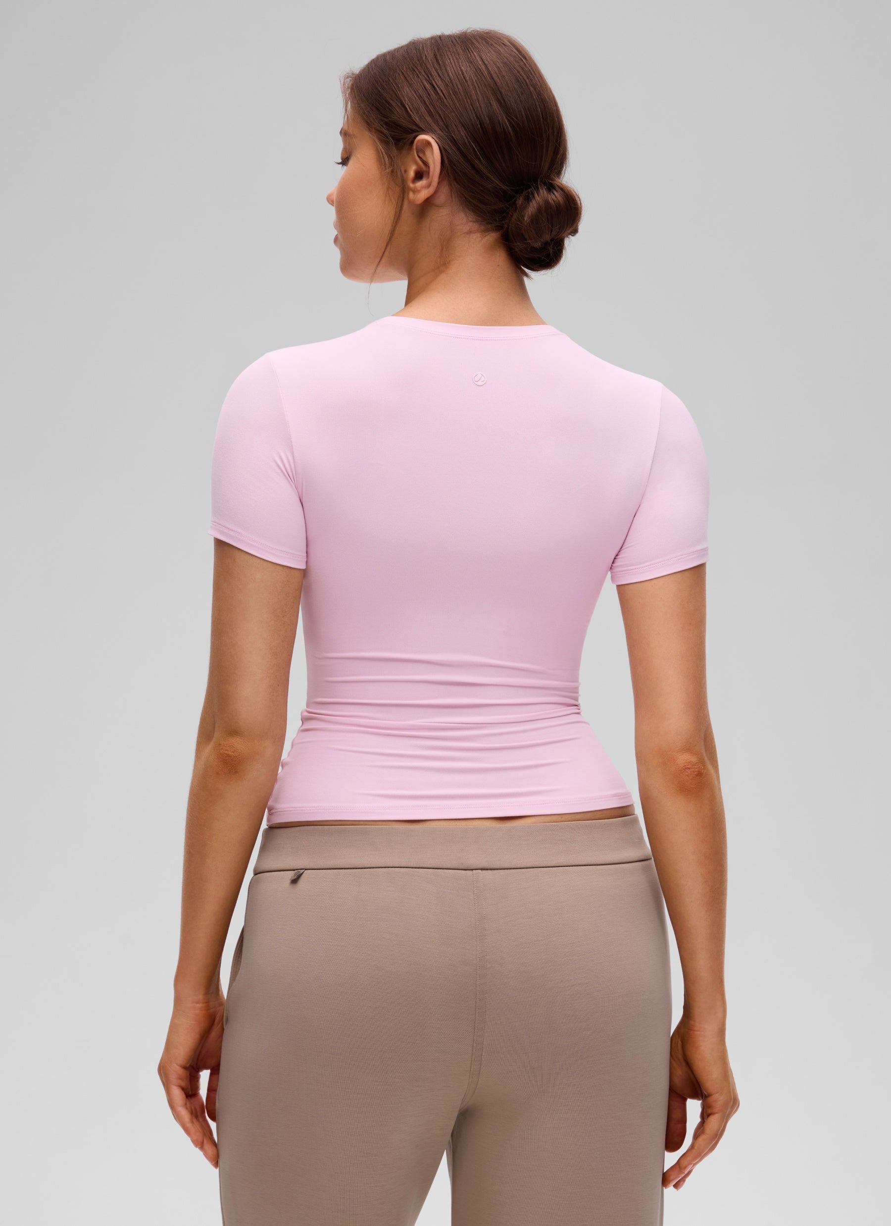 CRZ YOGA Women's Going Out Tops Soft High Crew Neck Casual Tight Shirts Pink Peony @model_info:Valeria