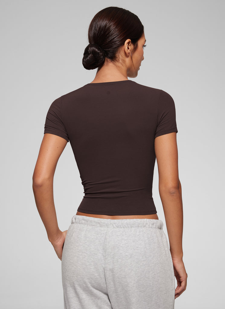 CRZ YOGA Women Going Out Tops Soft High Crew Neck Casual Tight Shirts Hot Fudge Brown