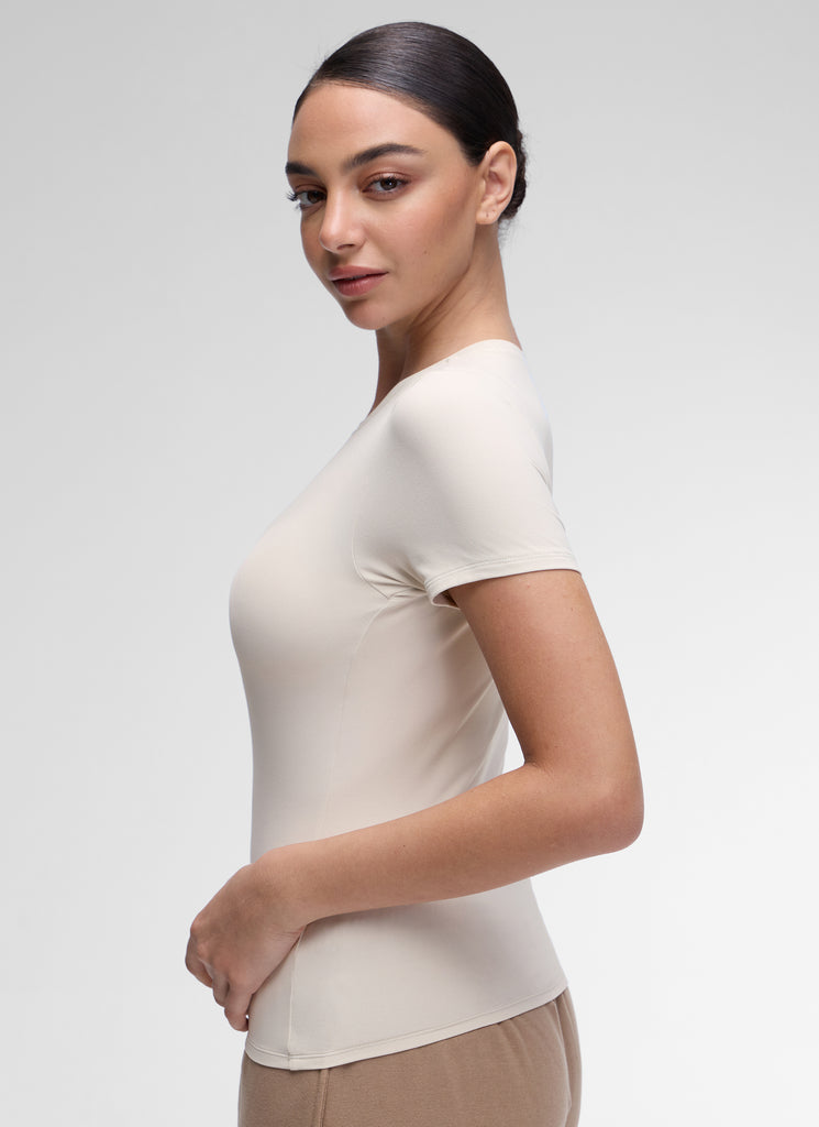 CRZ YOGA Women Going Out Tops Soft High Crew Neck Casual Tight Shirts Milky White