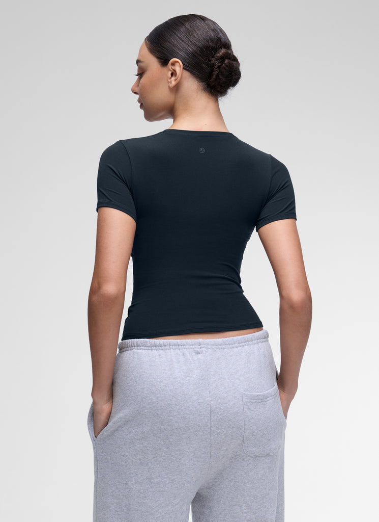 CRZ YOGA Women Going Out Tops Soft High Crew Neck Casual Tight Shirts Black