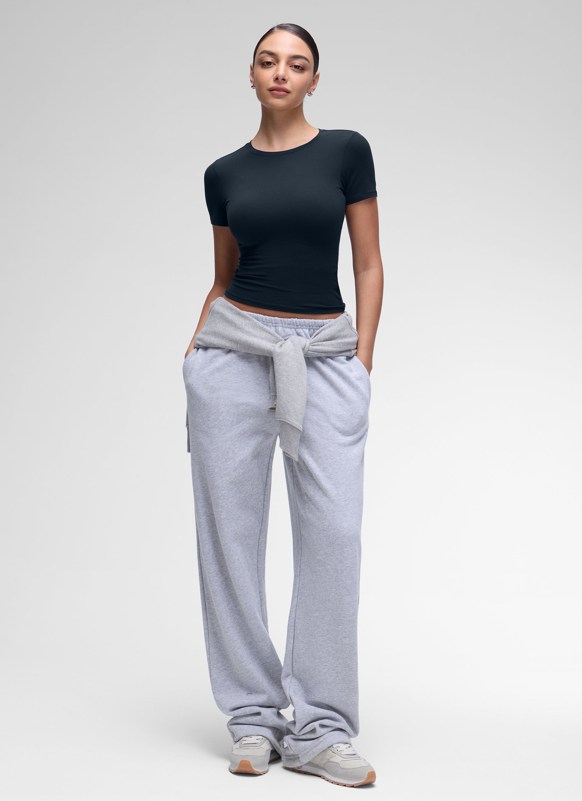 CRZ YOGA Women Going Out Tops Soft High Crew Neck Casual Tight Shirts True Navy